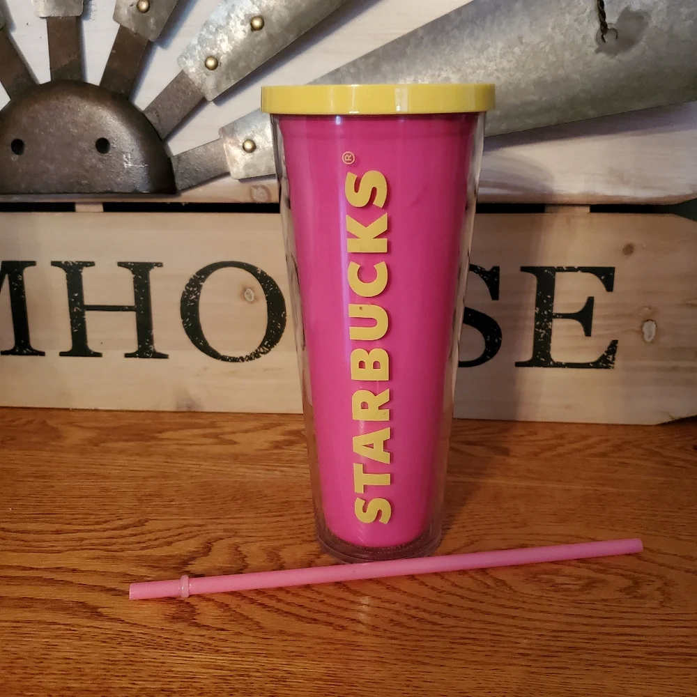Starbucks Neon Pink Lemon Lid 24oz Venti Tumbler w/ Pink Straw